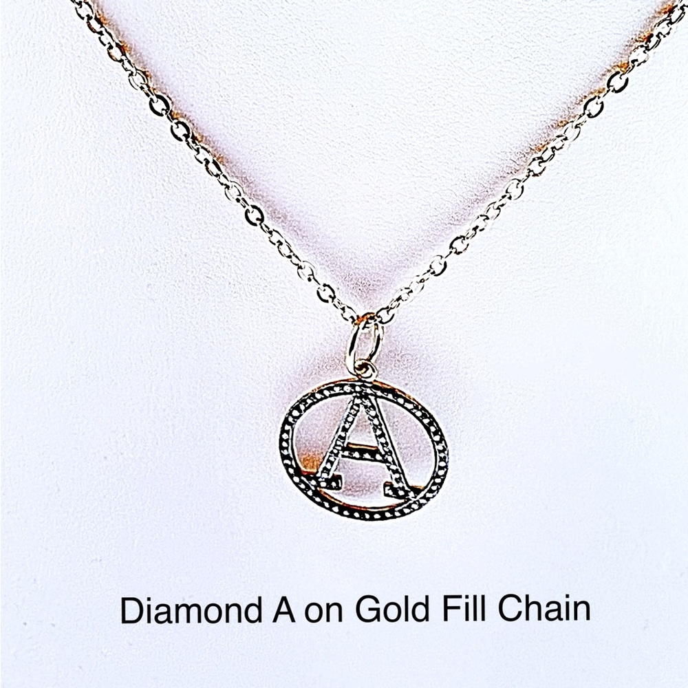 Diamond “A” Pendant on Sterling Silver or Gold Fill 17” Chain, Back is all Gold